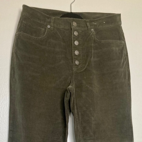 Express (Flying Monkey) High Rise Stretch Corduroy Jeans Size 10, Military Green - Picture 2 of 8